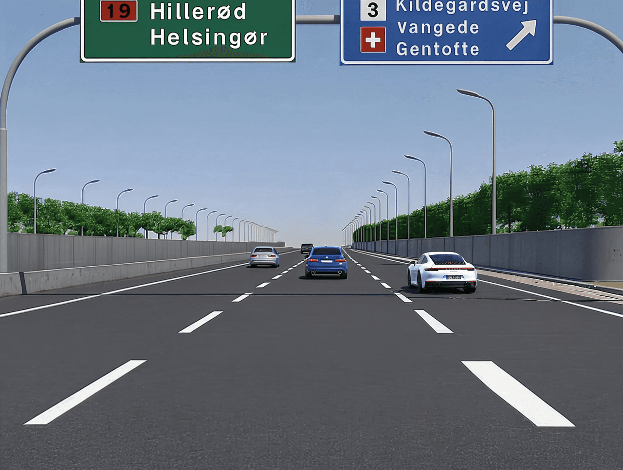 Trafiksituation: Du kører ca. 90 km/t og vil gerne forlade motorvejen ved den første afkørsel. D…
