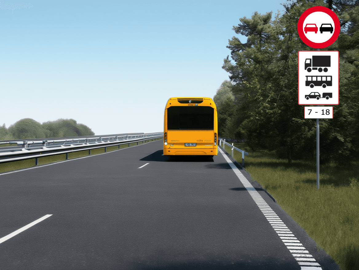 Trafiksituation: Du kører 130 km/t på motorvejen og er ved at indhente bussen foran. Der er inge…