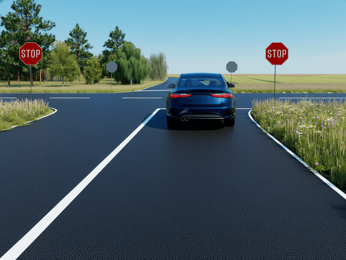 Trafiksituation: Du skal ligeud i krydset. Bilen foran holder stille. Hvad skal du være særligt…