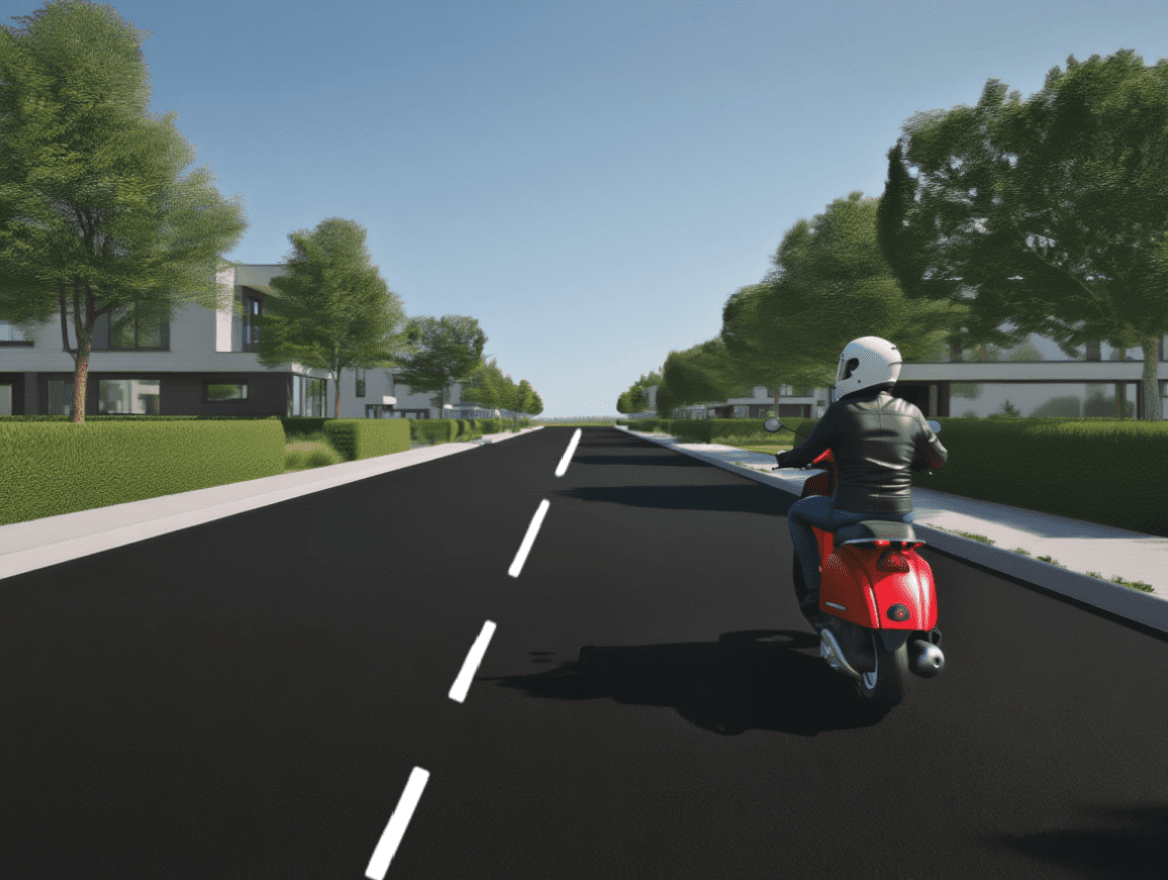 Trafiksituation: Du kører ca. 50 km/t. Den forankørende knallert kører ca. 30 km/t. Der er ingen…