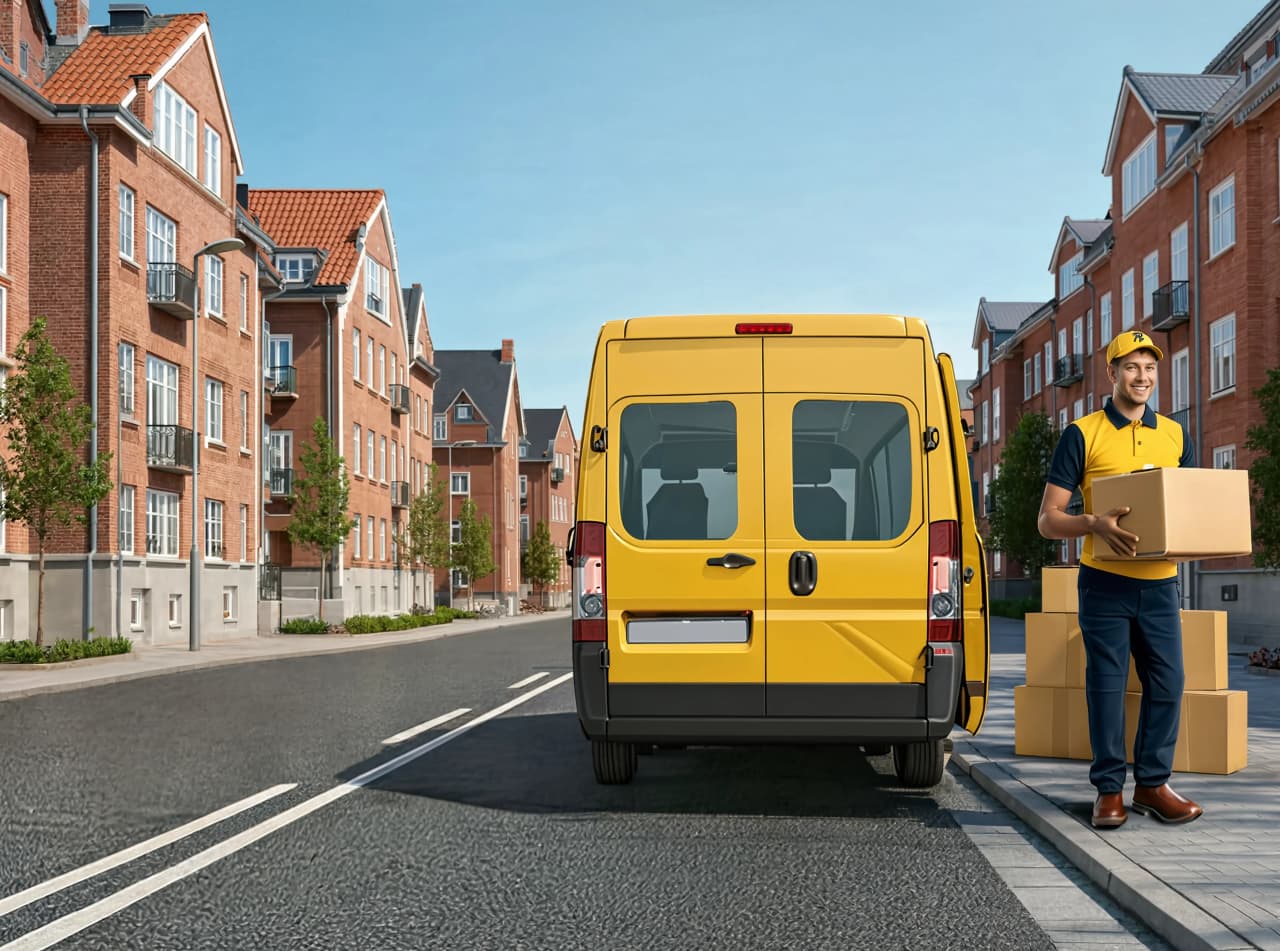 Trafiksituation: Føreren af den gule varevogn er i gang med at læsse varer af. Der er ingen køre…