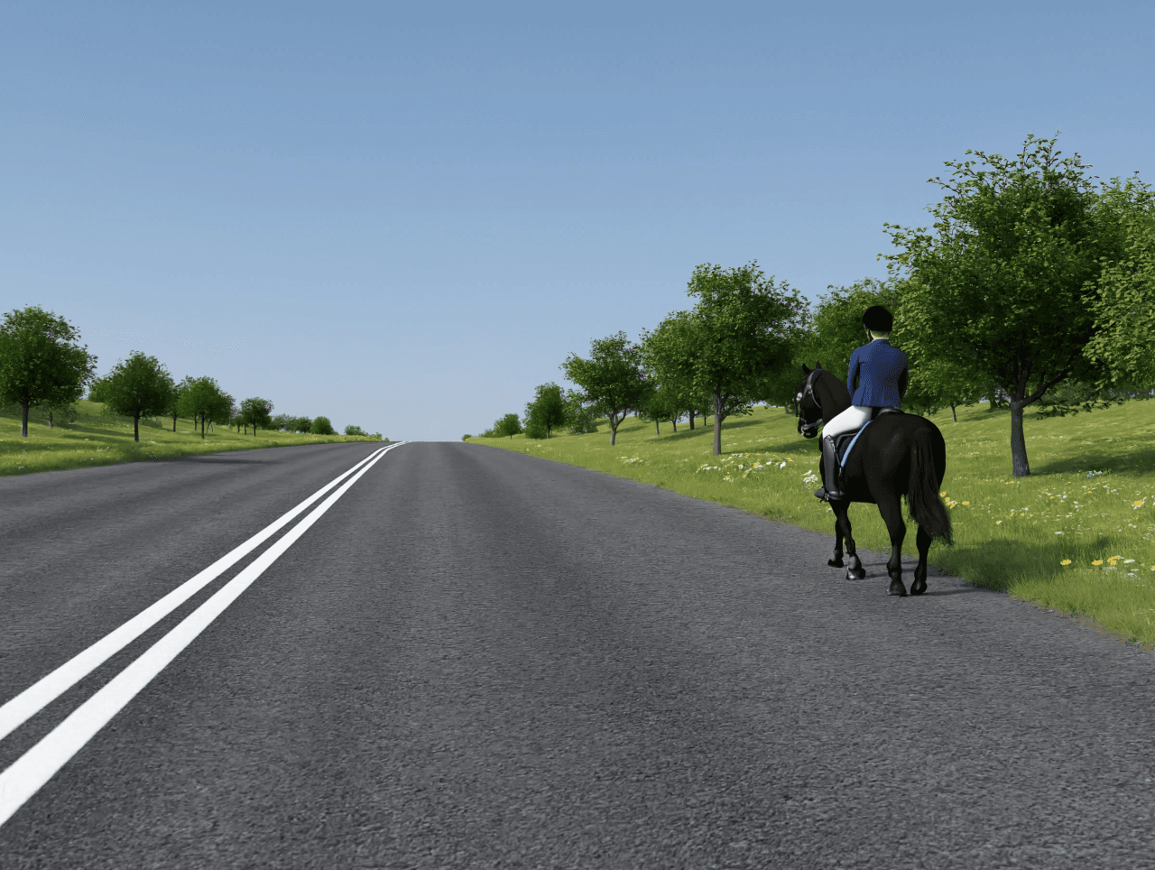Trafiksituation: Du kører omkring ca. 40 km/t uden for tættere bebygget område. Der er ingen kør…