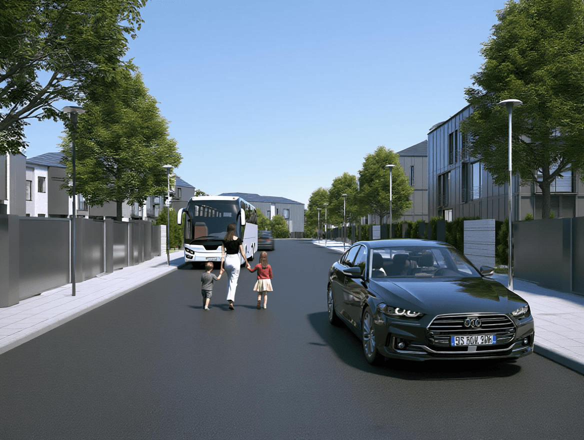 Trafiksituation: Du kører ca. 30 km/t. Fodgængerne er på vej ind i bussen. Hvordan bør du fortsæ…