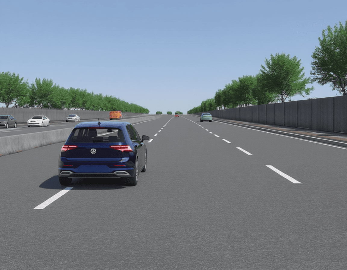 Trafiksituation: Du kører ca. 130 km/t på motorvejen i den midterste vognbane og har lige overha…