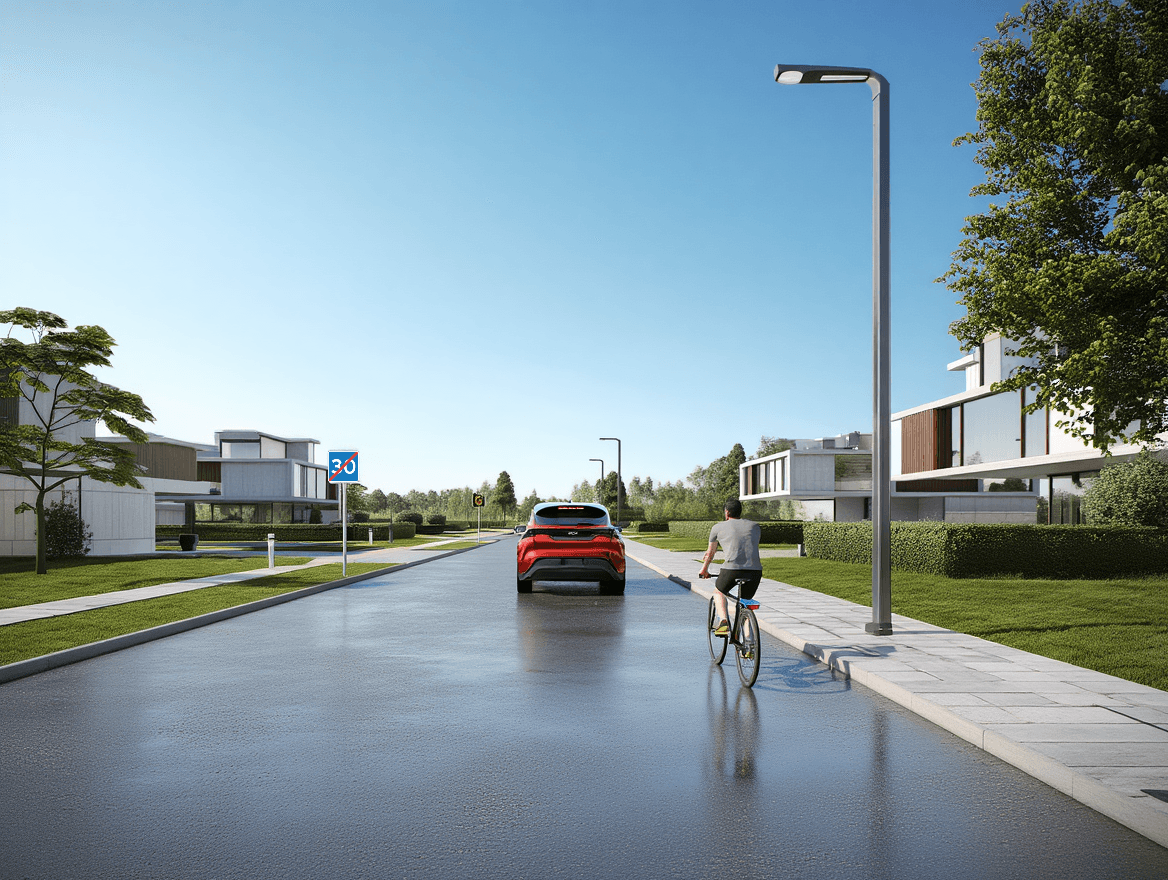 Trafiksituation: Du kører ca. 30 km/t, og der er ingen kørende bagud. Hvordan vil du fortsætte?