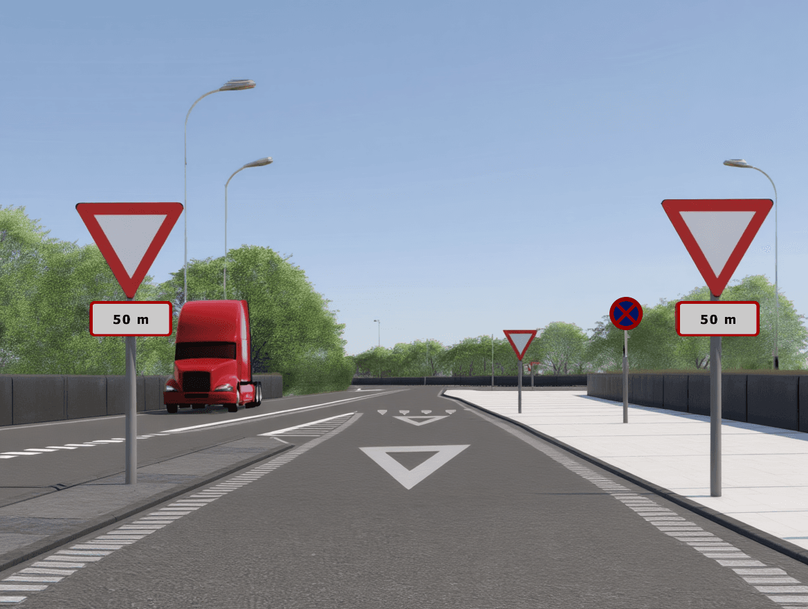 Trafiksituation: Du kører ca. 20 km/t på en tilkørselsbane og vil gerne fortsætte ligeud. Der er…