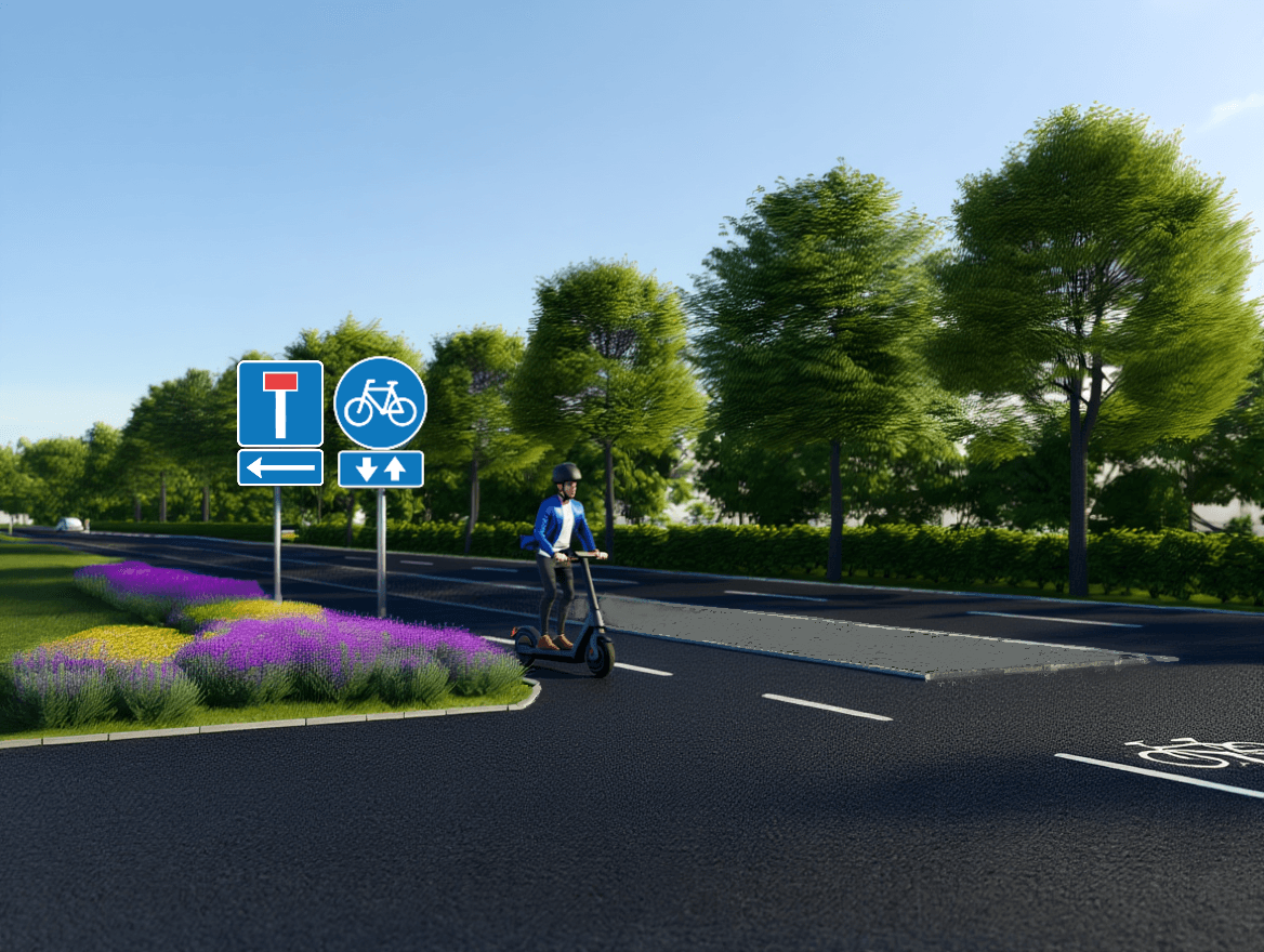 Trafiksituation: Du vil forlade parkeringspladsen og dreje til venstre. Der kommer ingen fra din…