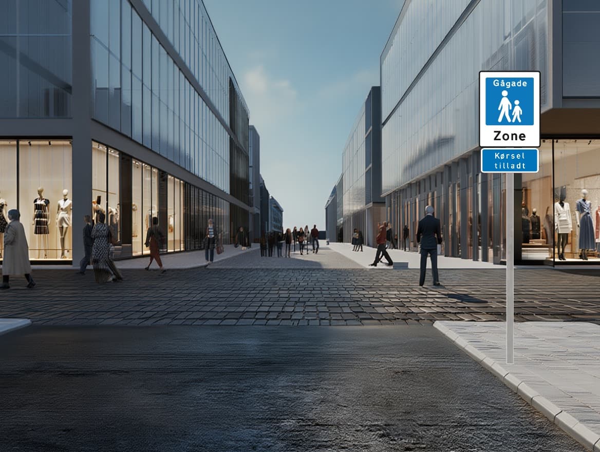 Trafiksituation: Du ønsker at fortsætte ligeud og må krydse området foran. Hvordan fortsætter du?