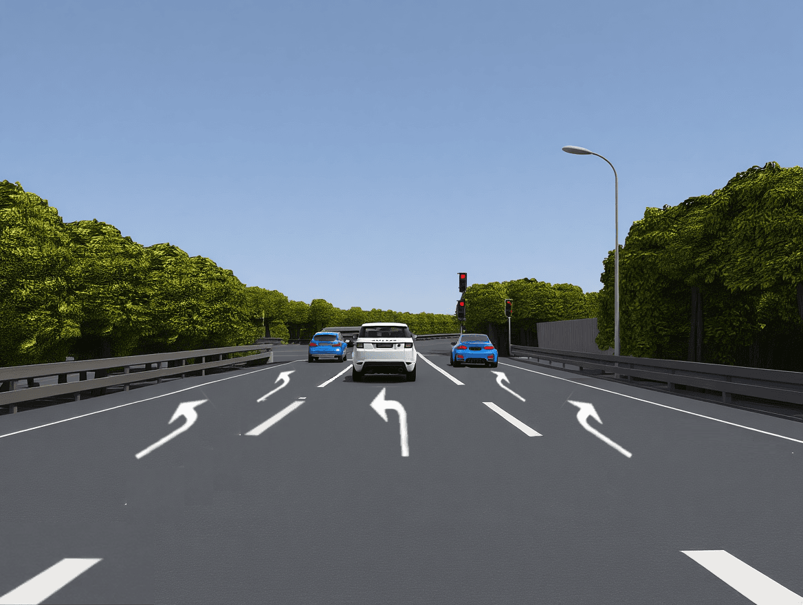 Trafiksituation: Du vil gerne svinge til venstre i vejkrydset, og derefter vil du gerne svinge t…