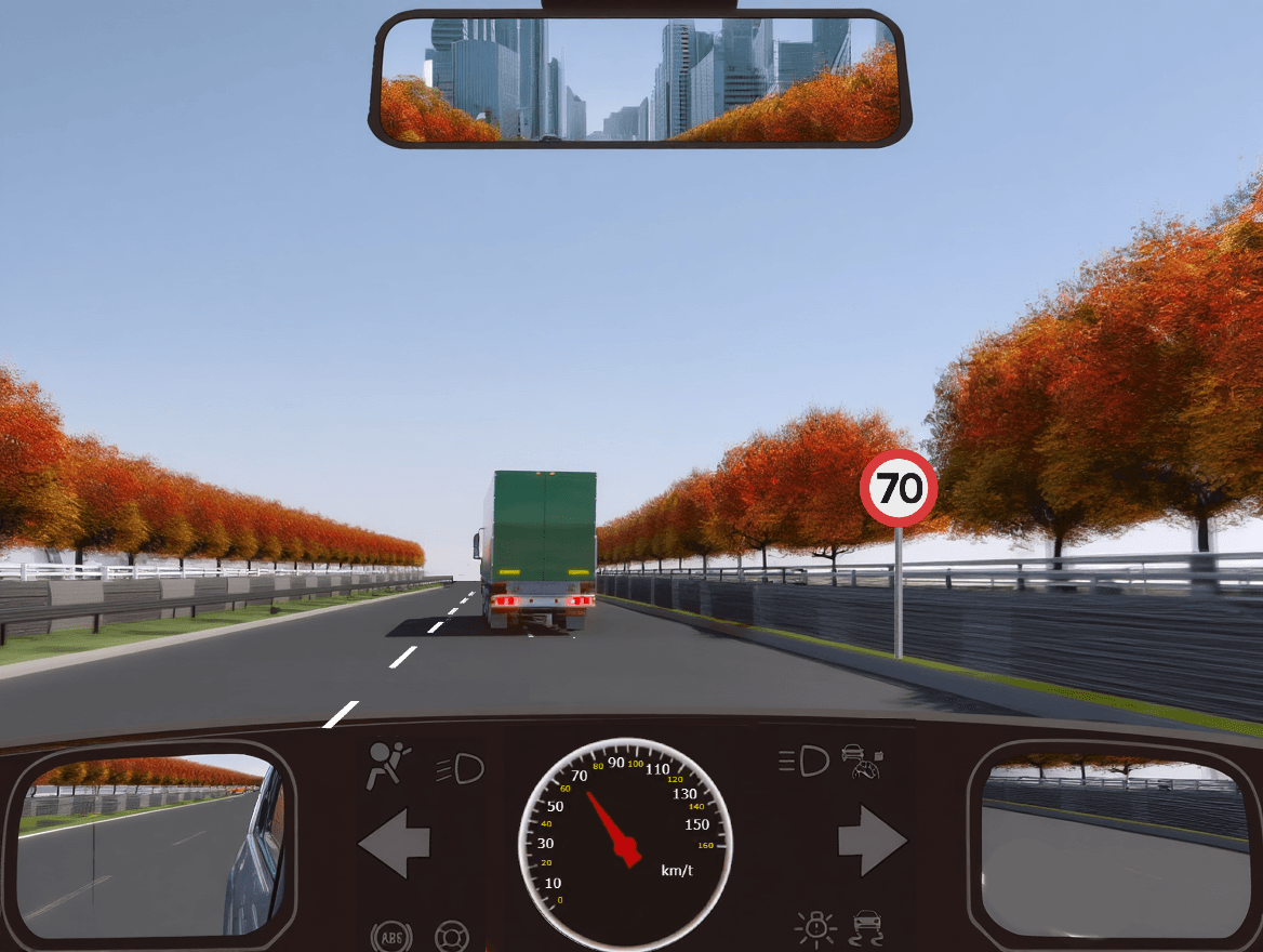 Trafiksituation: Du kører ca. 70 km/t uden for tættere bebygget område. Lastbilen foran dig køre…